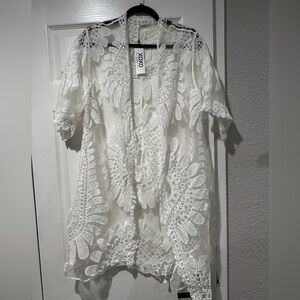 Kimono cover up white lace stitching OS BN bridal